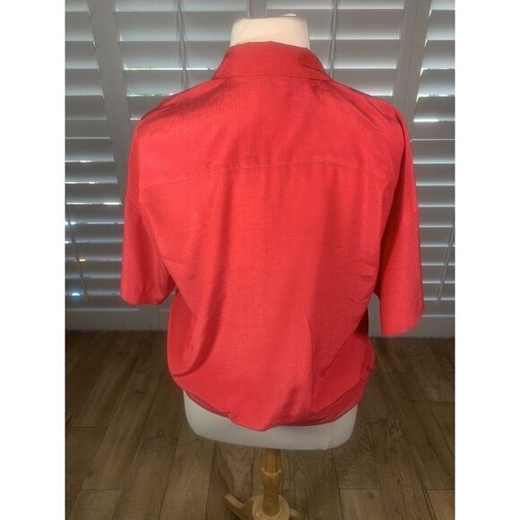 Vtg 70s Lehigh Red Button Up Blouse L/XL Tie Waist Collared Band Classic Retro - Picture 4 of 11